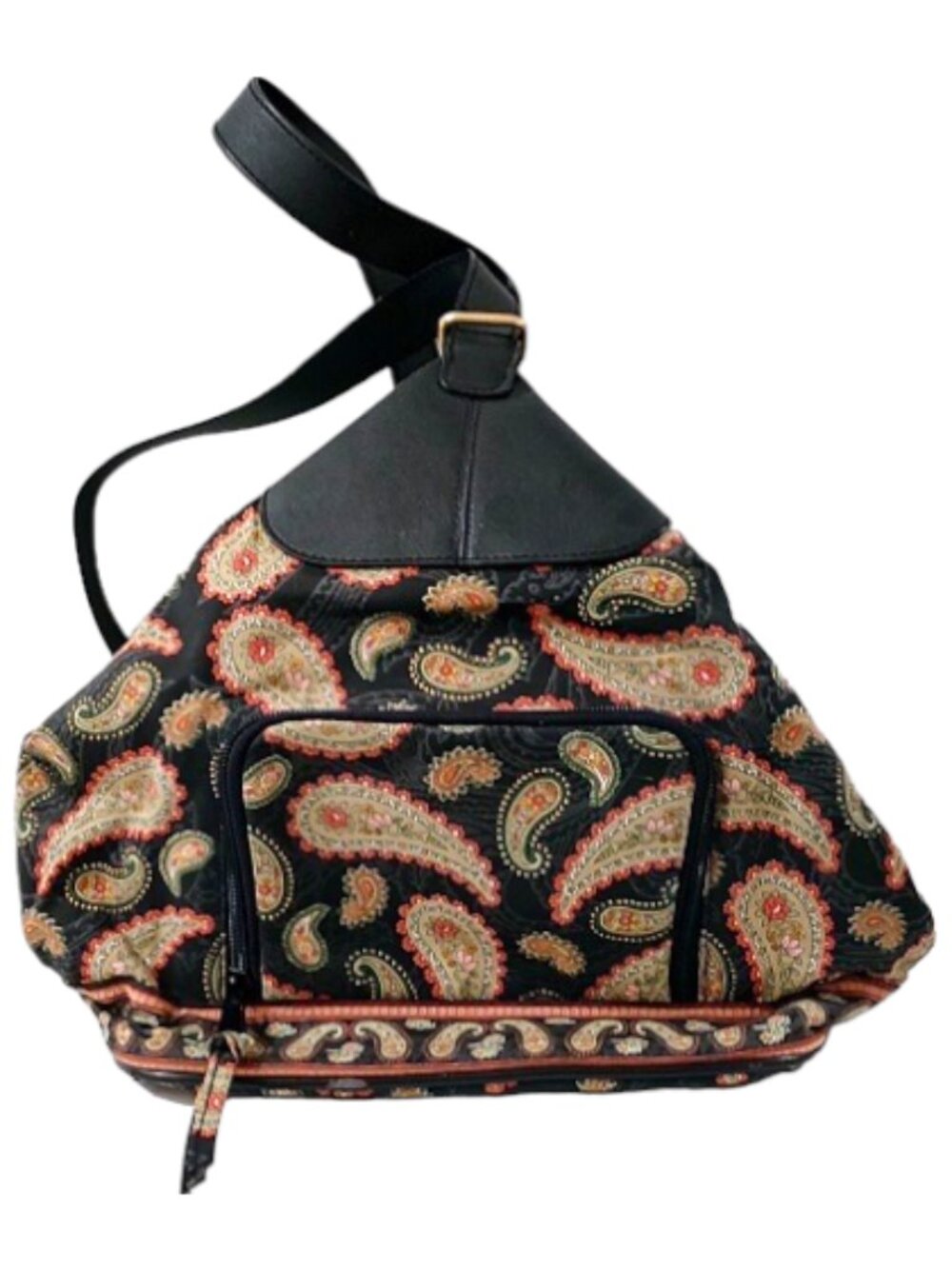 Maggi B Black Colorful Paisley Print Hobo Backpack Purse